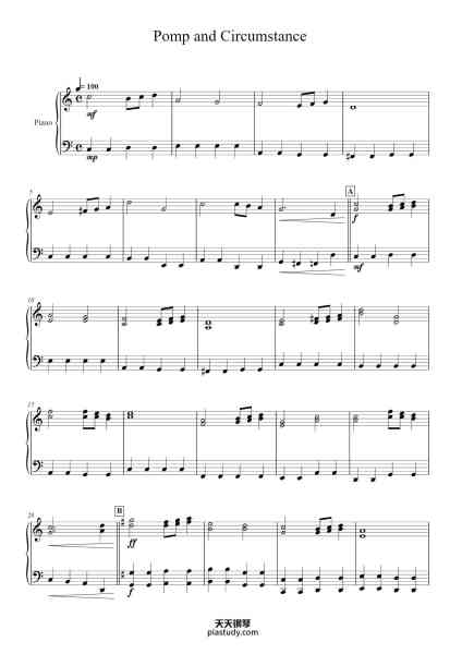 “Pomp and Circumstance March No. 1 in D”钢琴谱-Edward Elgar, Op. 39 Arr.: Lorenz Stechauner-免费下载-天天钢琴