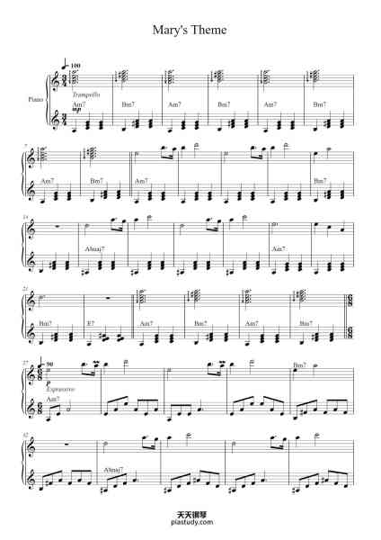 “Mary's Theme”钢琴谱-Stelvio Cipriani-免费下载-天天钢琴