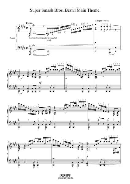 “Super Smash Bros. Brawl Main Theme”钢琴谱-Music: Nobuo Uematsu-免费下载-天天钢琴