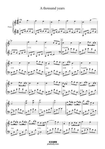 “A thousand years”钢琴谱-Christina Perri-免费下载-天天钢琴