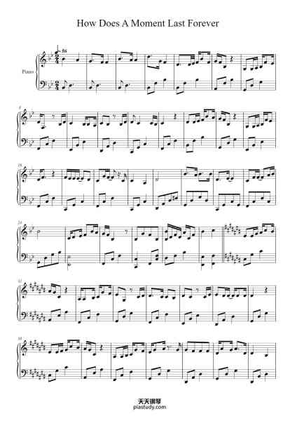 “How Does A Moment Last Forever”钢琴谱-Céline Dion Arr. by Kim Taelin-免费下载-天天钢琴