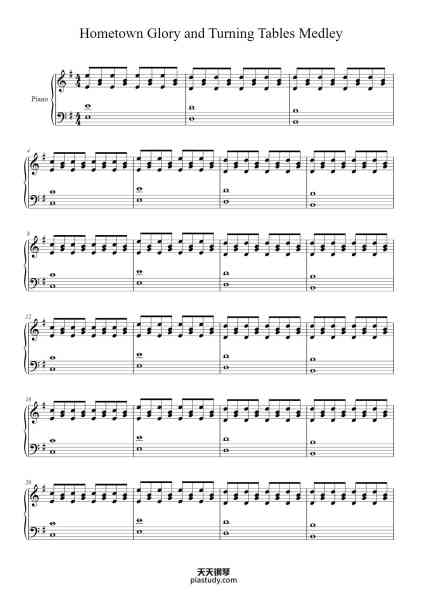 “Hometown Glory and Turning Tables Medley”钢琴谱-Adele-免费下载-天天钢琴