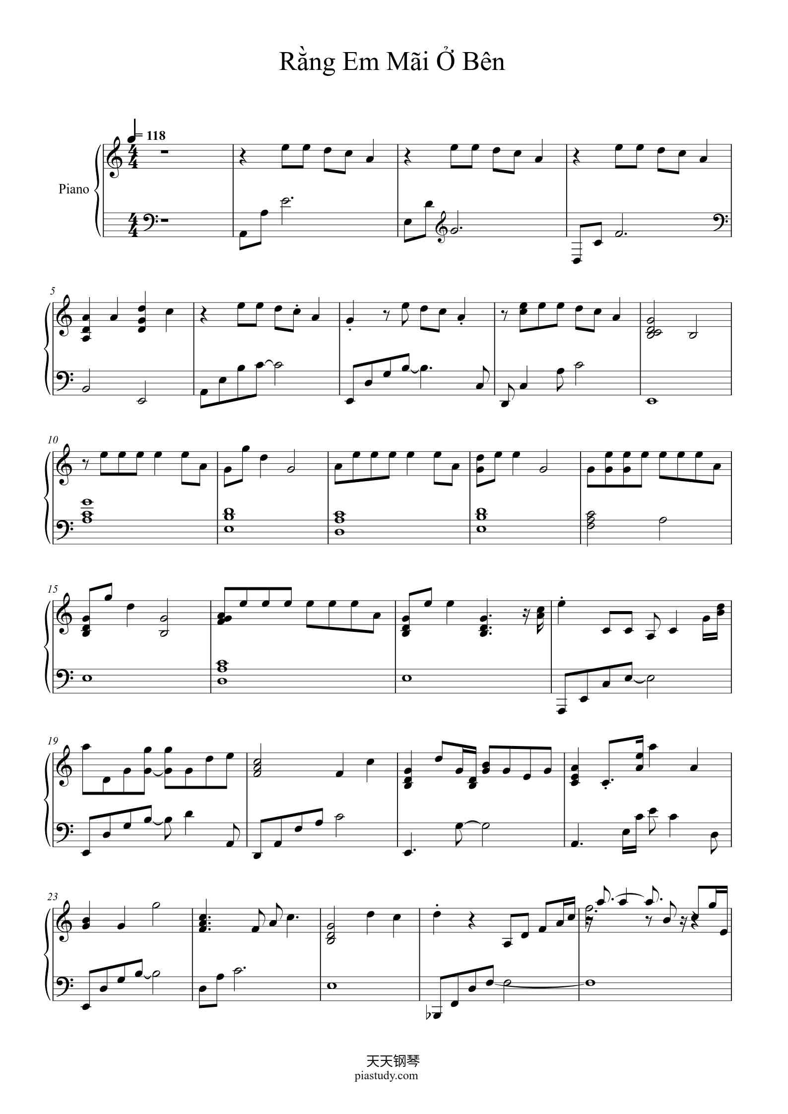 Rằng Em Mãi Ở Bên-Bích Phương-C调钢琴谱 - Bích Phương - free piano sheet ...