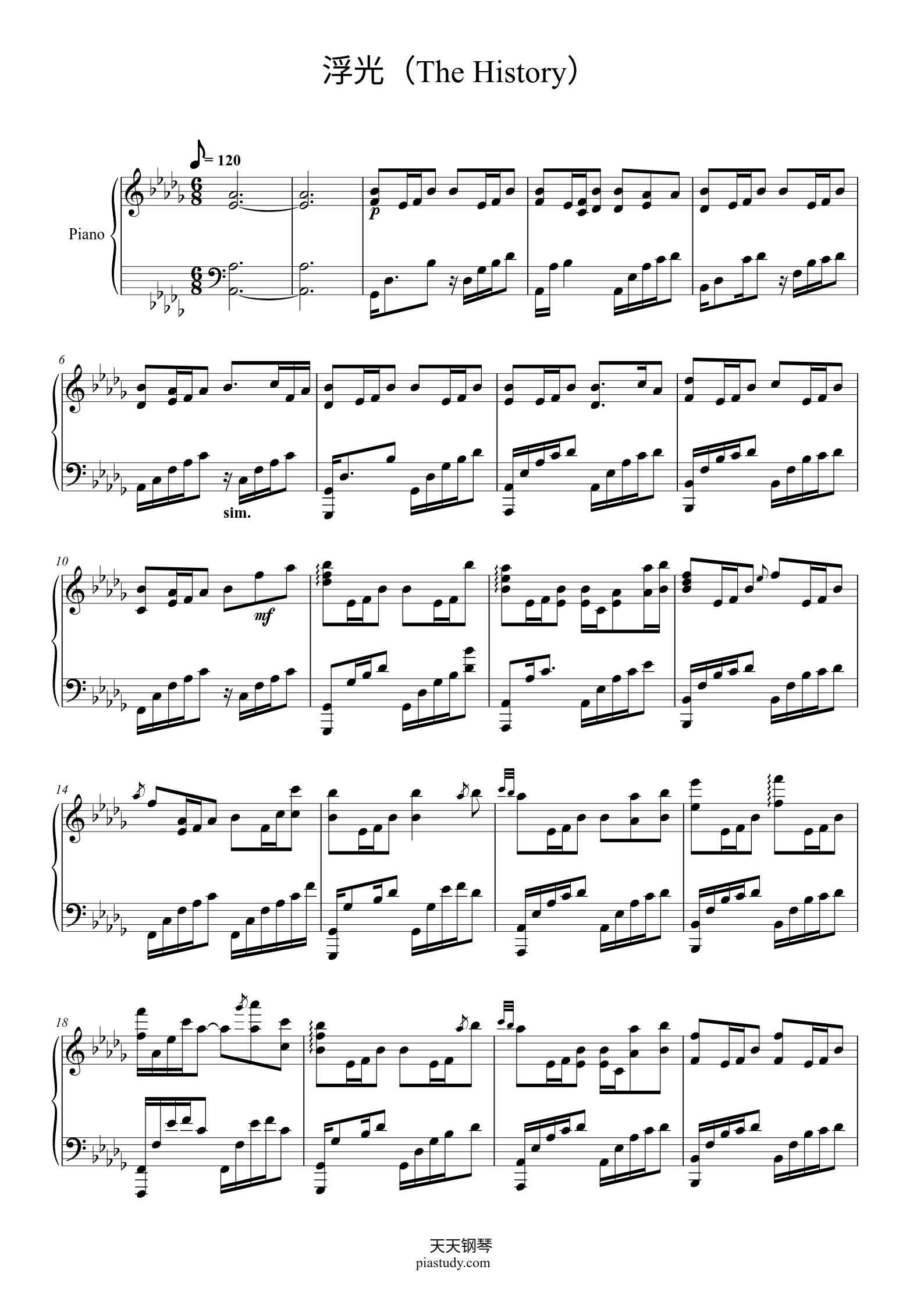 浮光（The History） 高度还原史诗难度版钢琴谱 - Jannik - free piano sheet music ...