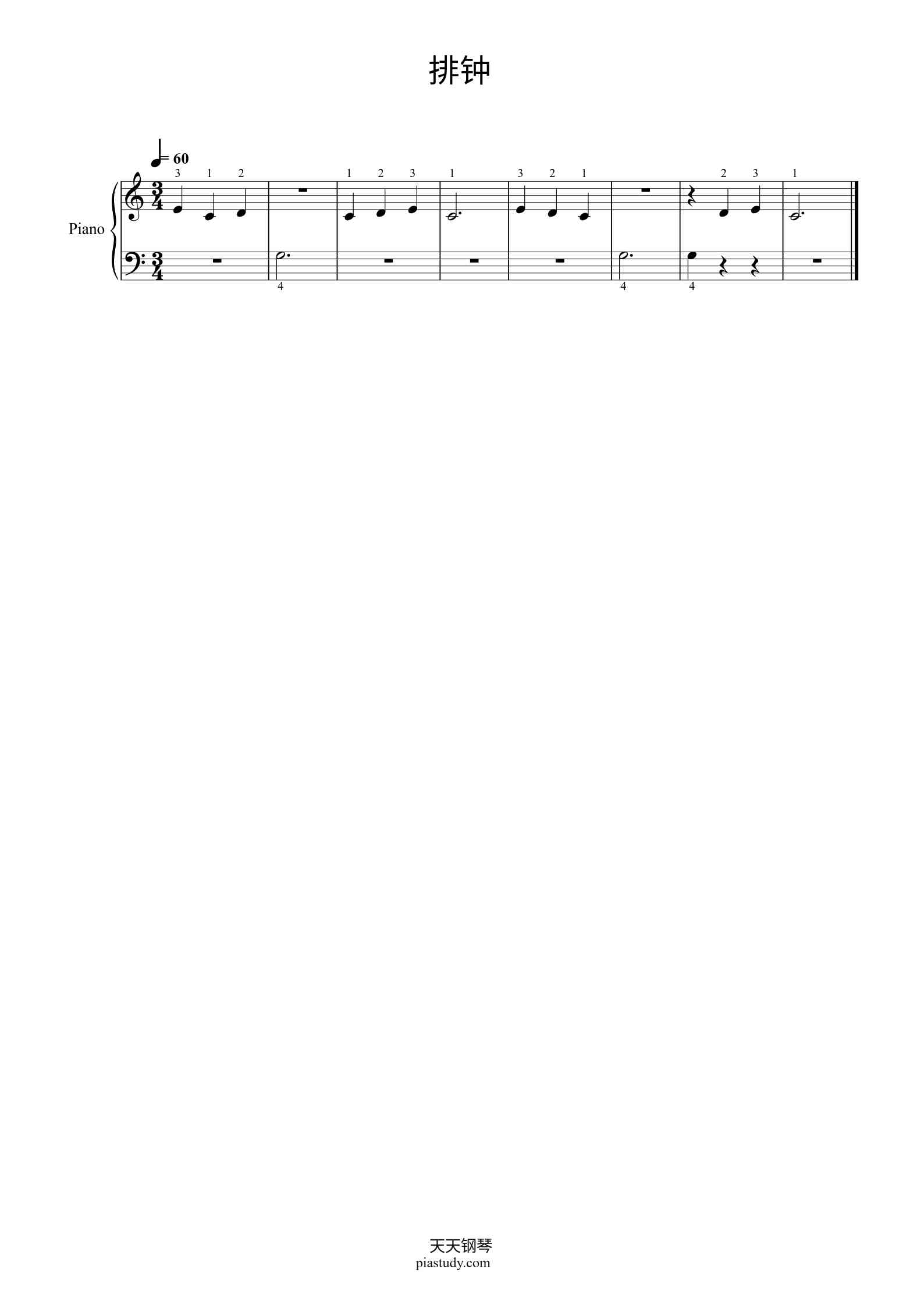排钟钢琴谱 - 约翰・汤普森 - free piano sheet music - PiaNoproblem