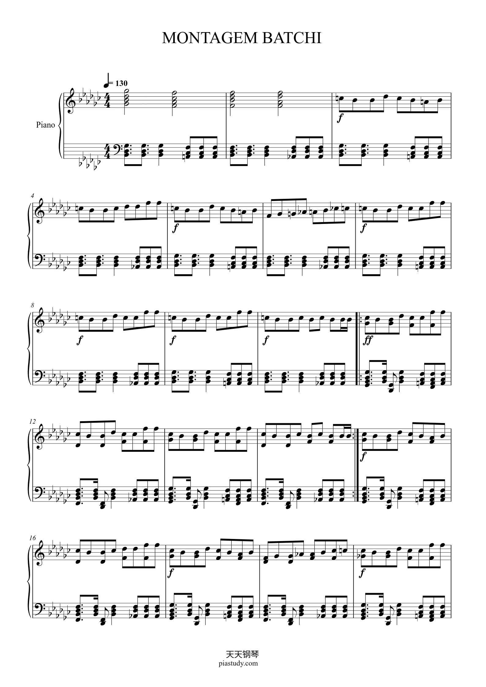 '[巴西Funk]MONTAGEM BATCHI' - Piano Sheet Music By dominic balog/Efe ...