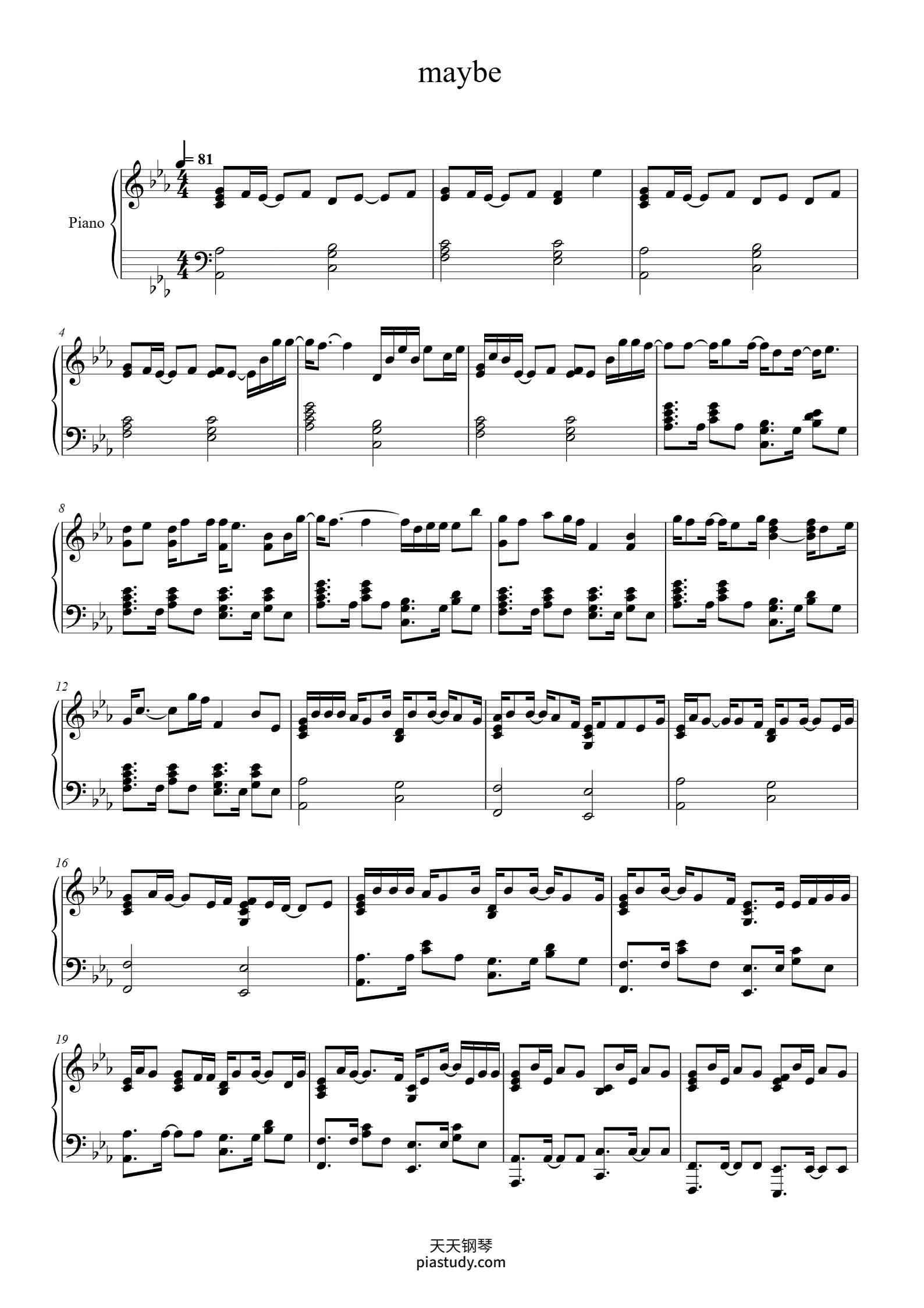 maybe 原调独奏版钢琴谱 - mixed matches / Lukrative - free piano sheet music ...
