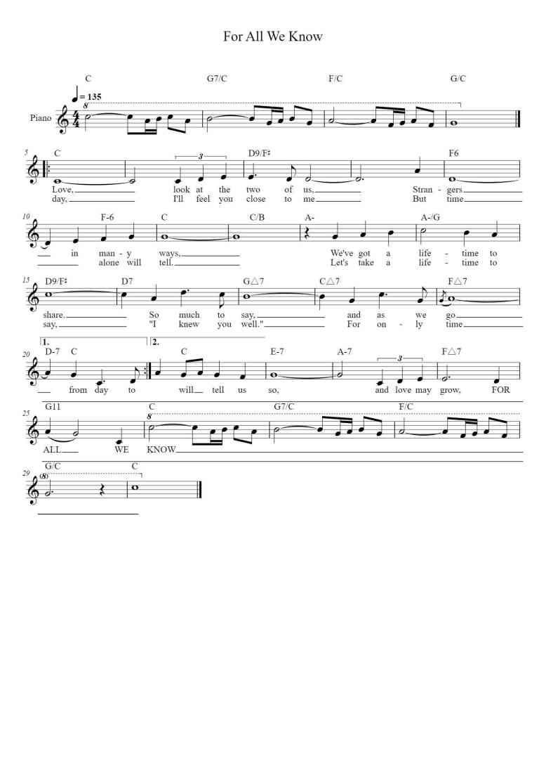 'For All We Know' - Piano Sheet Music By Fred Karlin | TOPiano