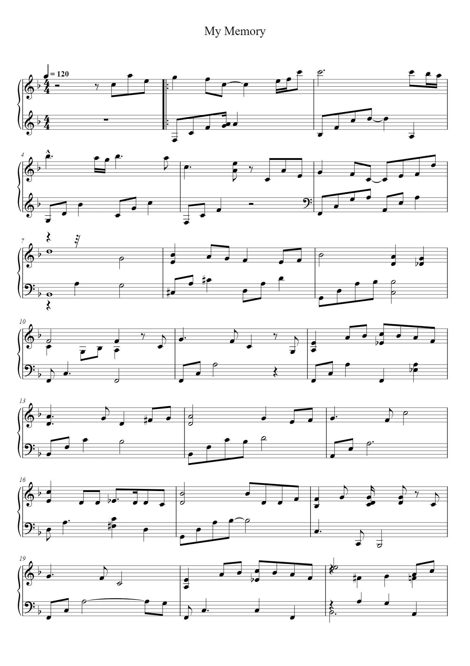 My Memory Ryu My Memory钢琴谱 - Ryu - free piano sheet music - PiaNoproblem