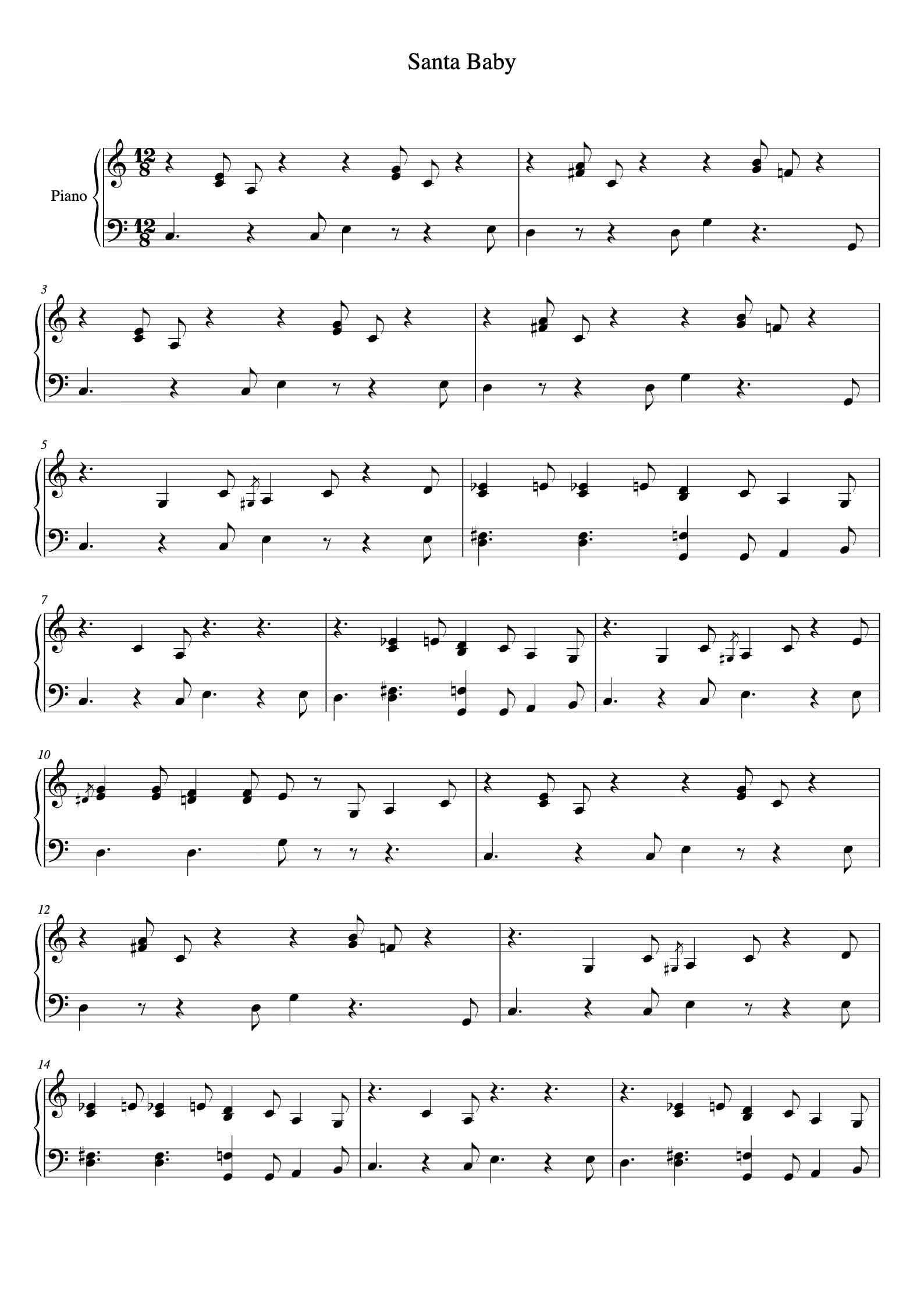 'Santa Baby' - Beginner Piano Sheet Music by Eartha Kitt | TOPiano