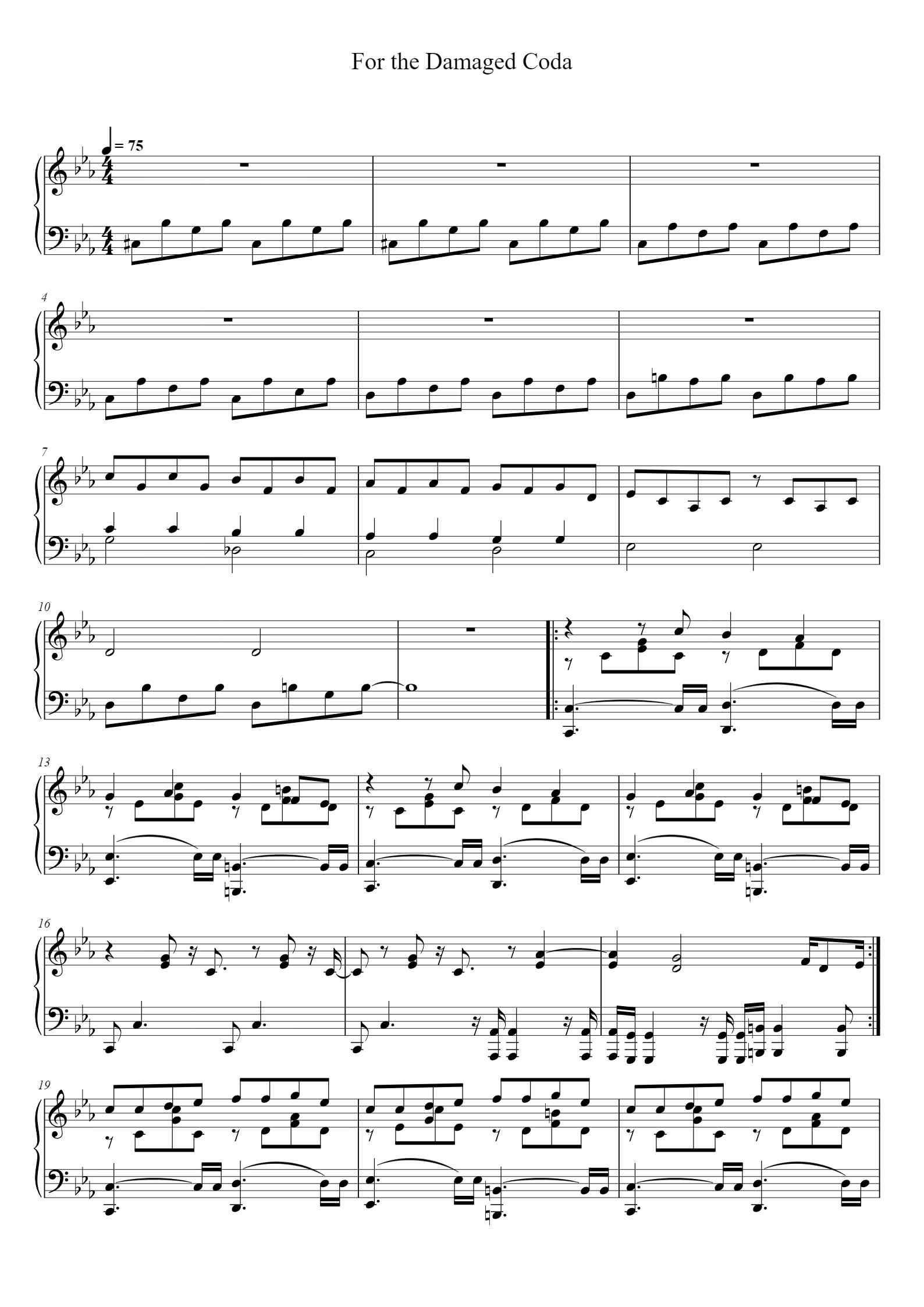 For the Damaged Coda钢琴谱 - Blonde Redhead - free piano sheet music
