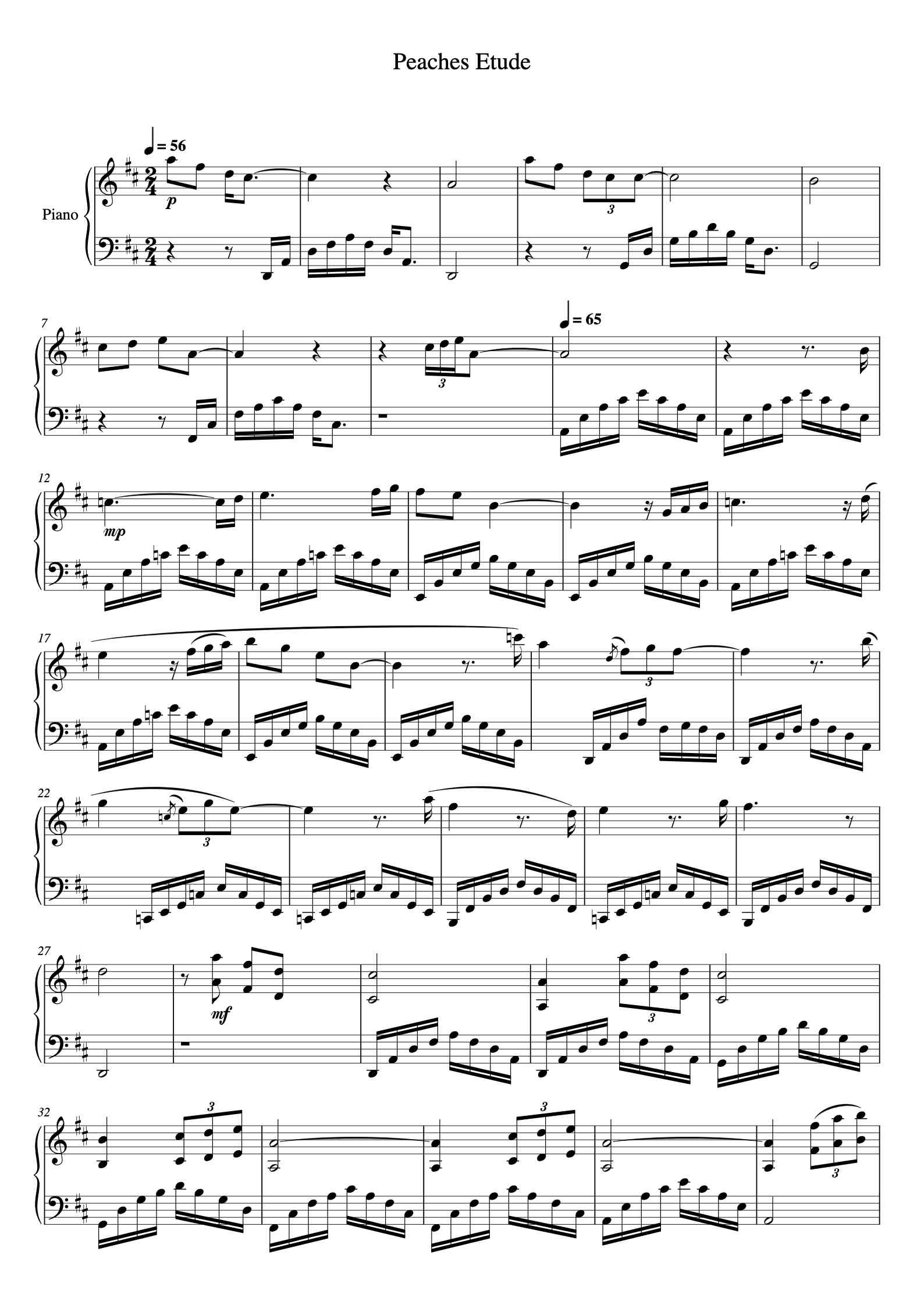 Peaches Etude》-Finneas钢琴独奏高度还原' - Piano Sheet Music By Finneas | TOPiano