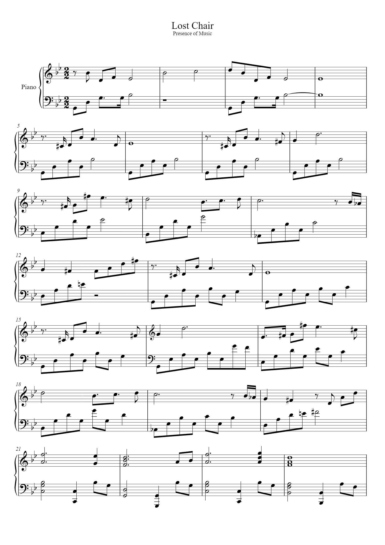 Lost Chair钢琴谱 - - free piano sheet music - PiaNoproblem