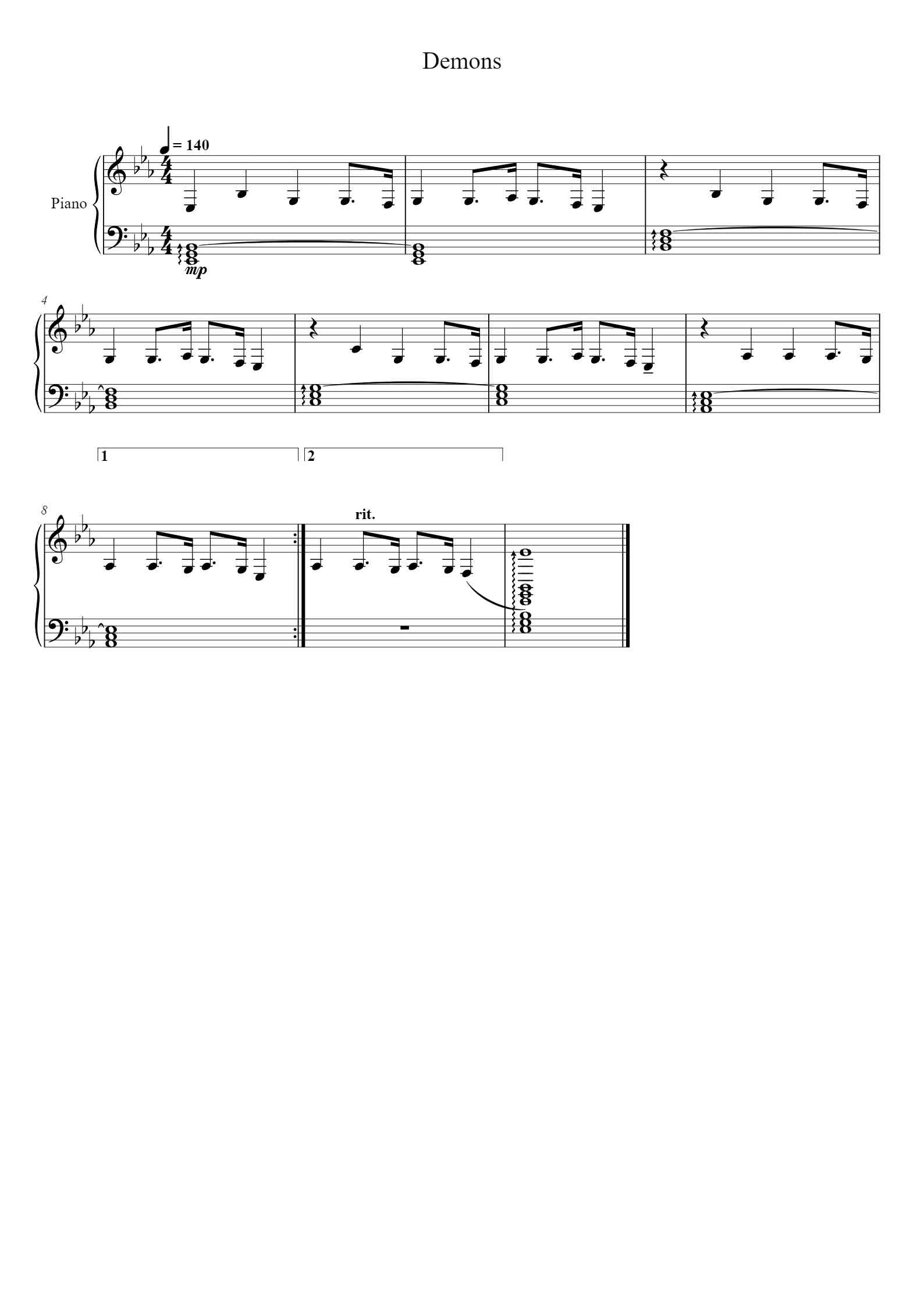 'Demons' - Piano Sheet Music By Adesel | TOPiano