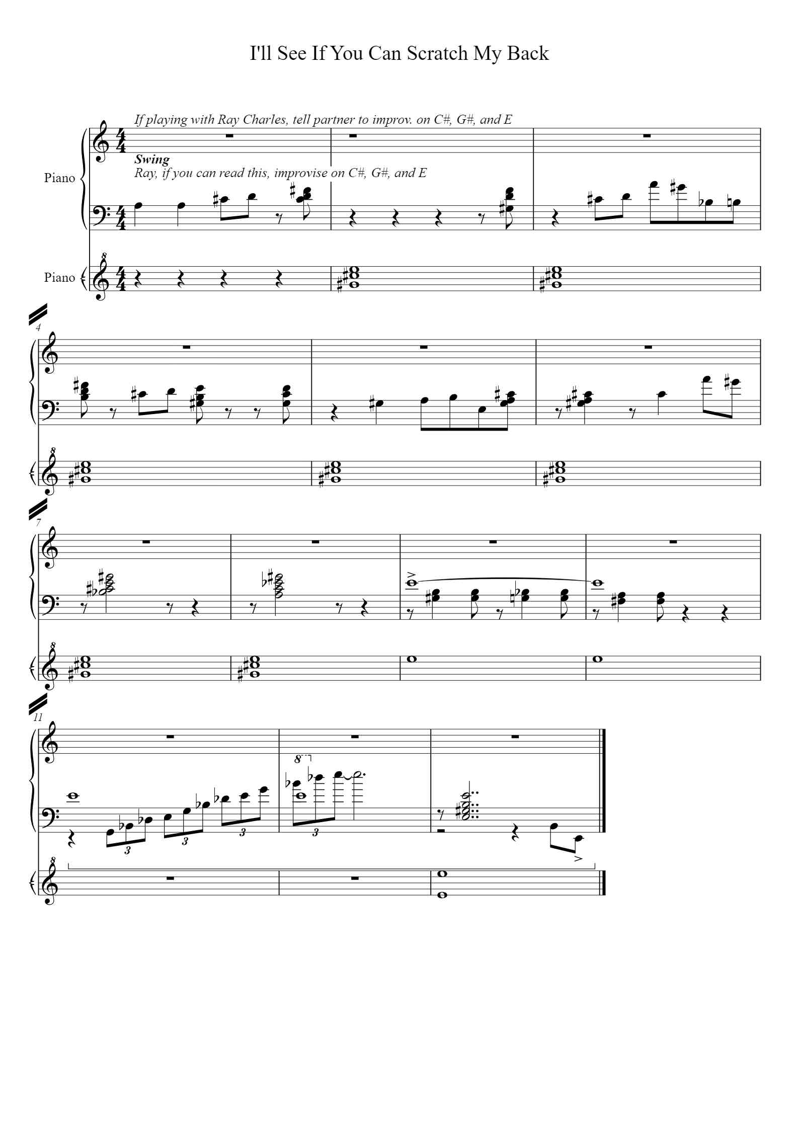 'I'll See If You Can Scratch My Back' - Piano Sheet Music By Hickscie