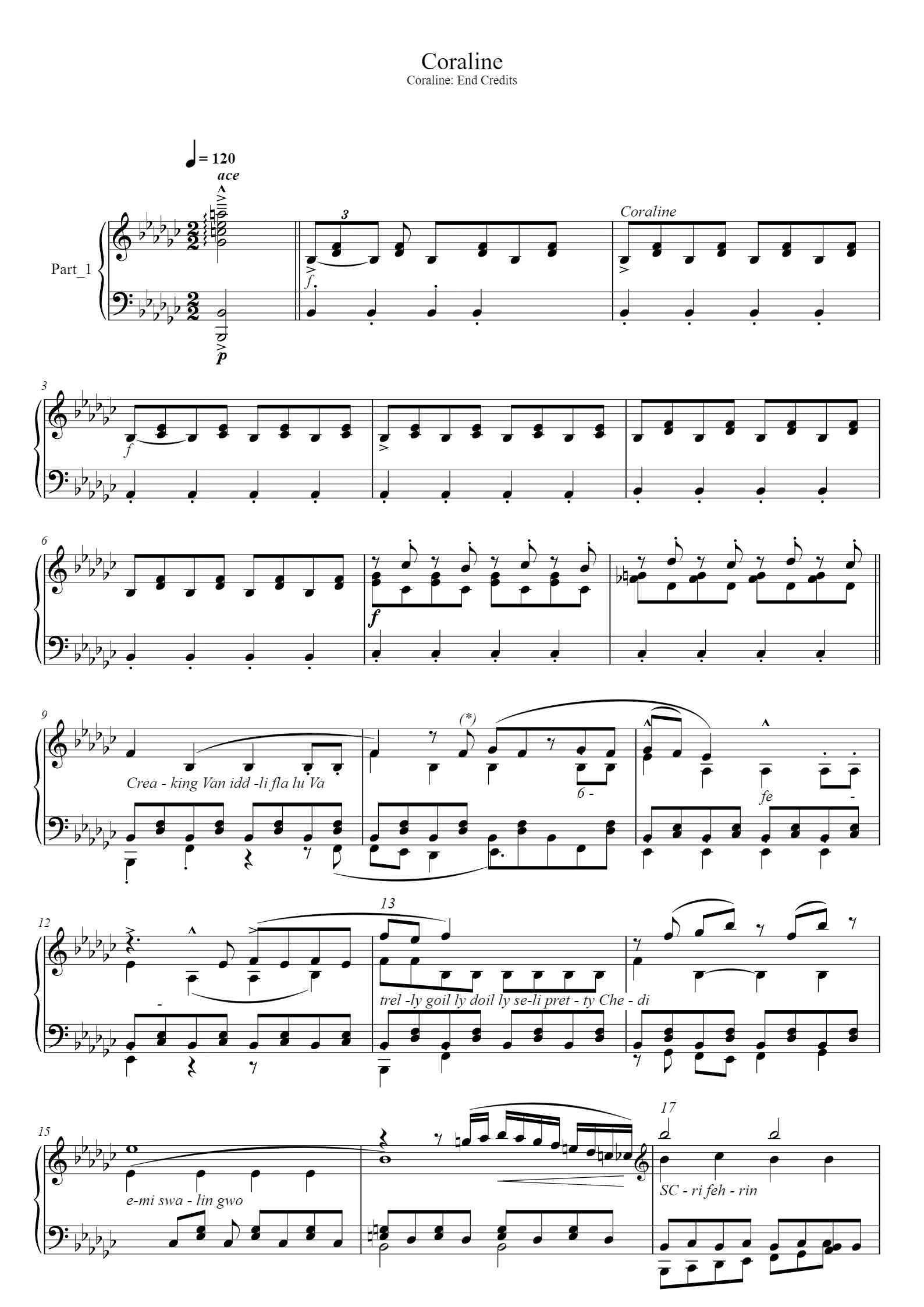 'Coraline' - Piano Sheet Music By Bruno Coulais | TOPiano