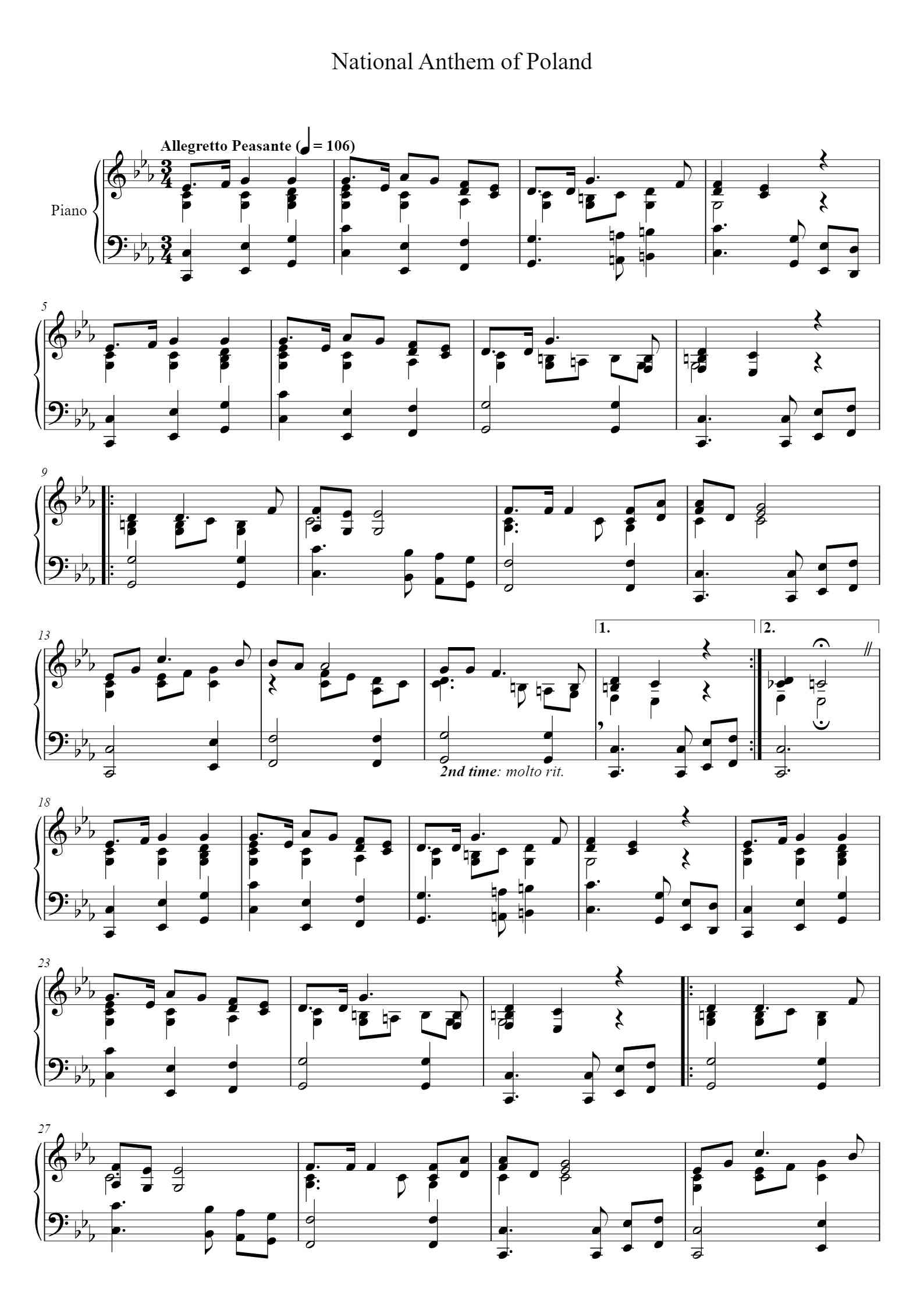 National Anthem Of Poland Piano Sheet Music By J zef Wybicki Arr national-anthem-of-poland-piano-sheet-music-by-j-zef-wybicki-arr