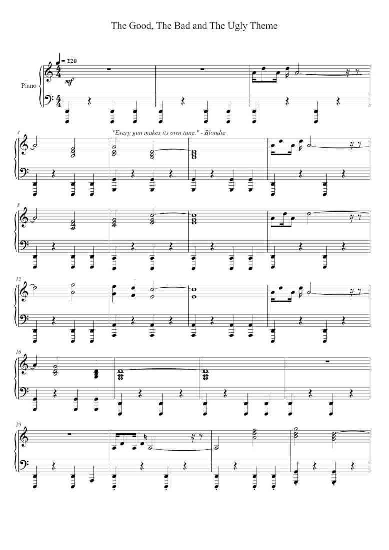 'The Good, The Bad and The Ugly Theme' - Piano Sheet Music By Composed ...
