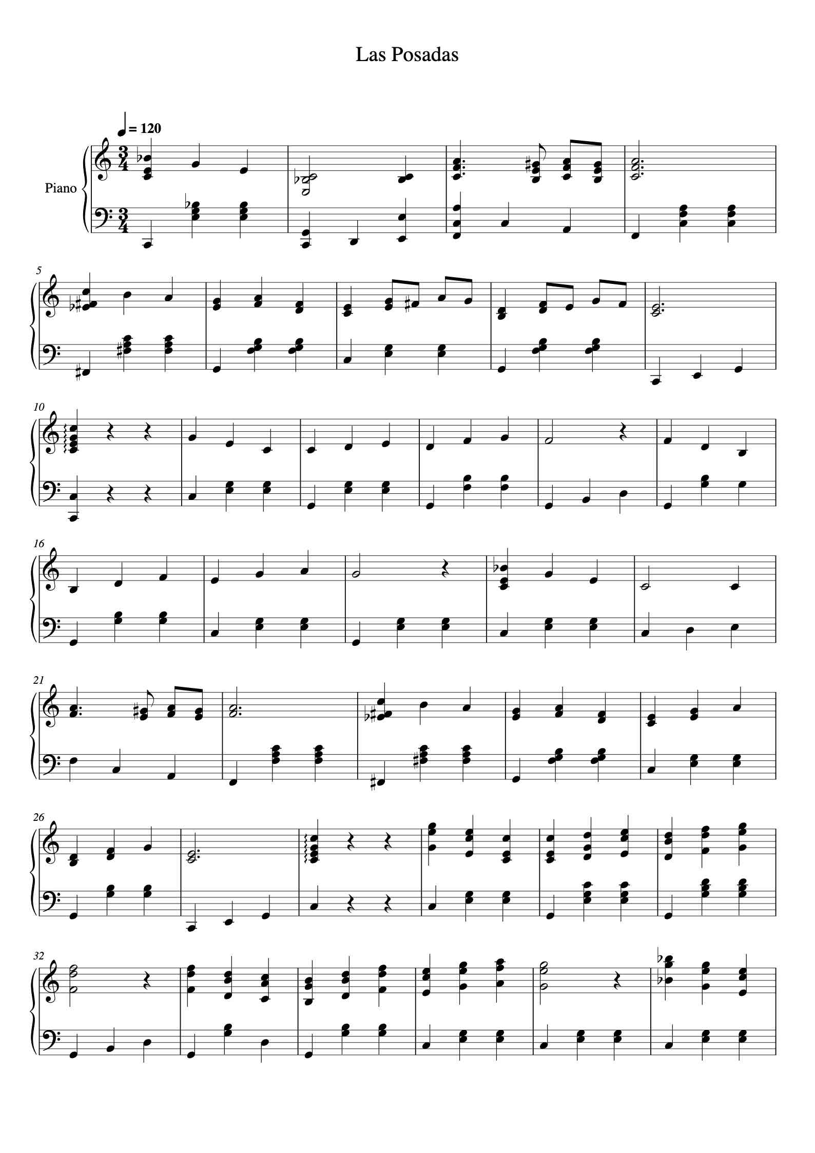 'Las Posadas' - Beginner Piano Sheet Music by Mexican Traditional | TOPiano