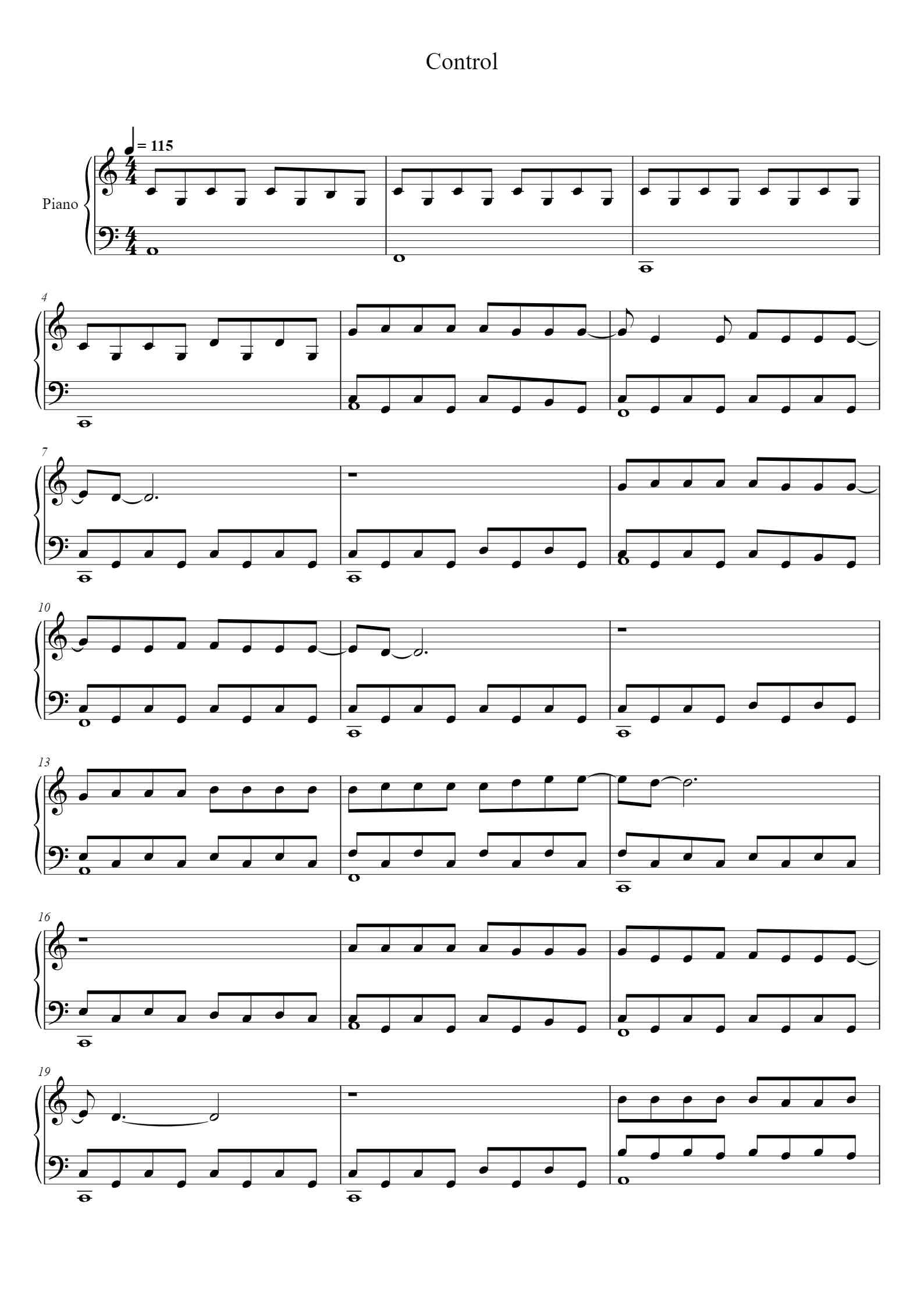 'zoë wees《contorl》入门C调版' - Piano Sheet Music By Patrick Pyke Salmy ...