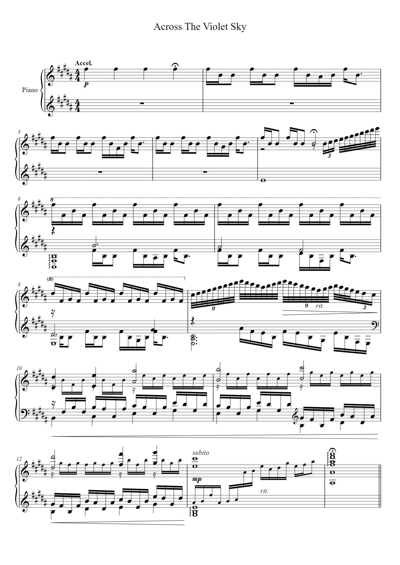 'Across the Violet Sky' - Piano Sheet Music By Arranged by Jailin | TOPiano