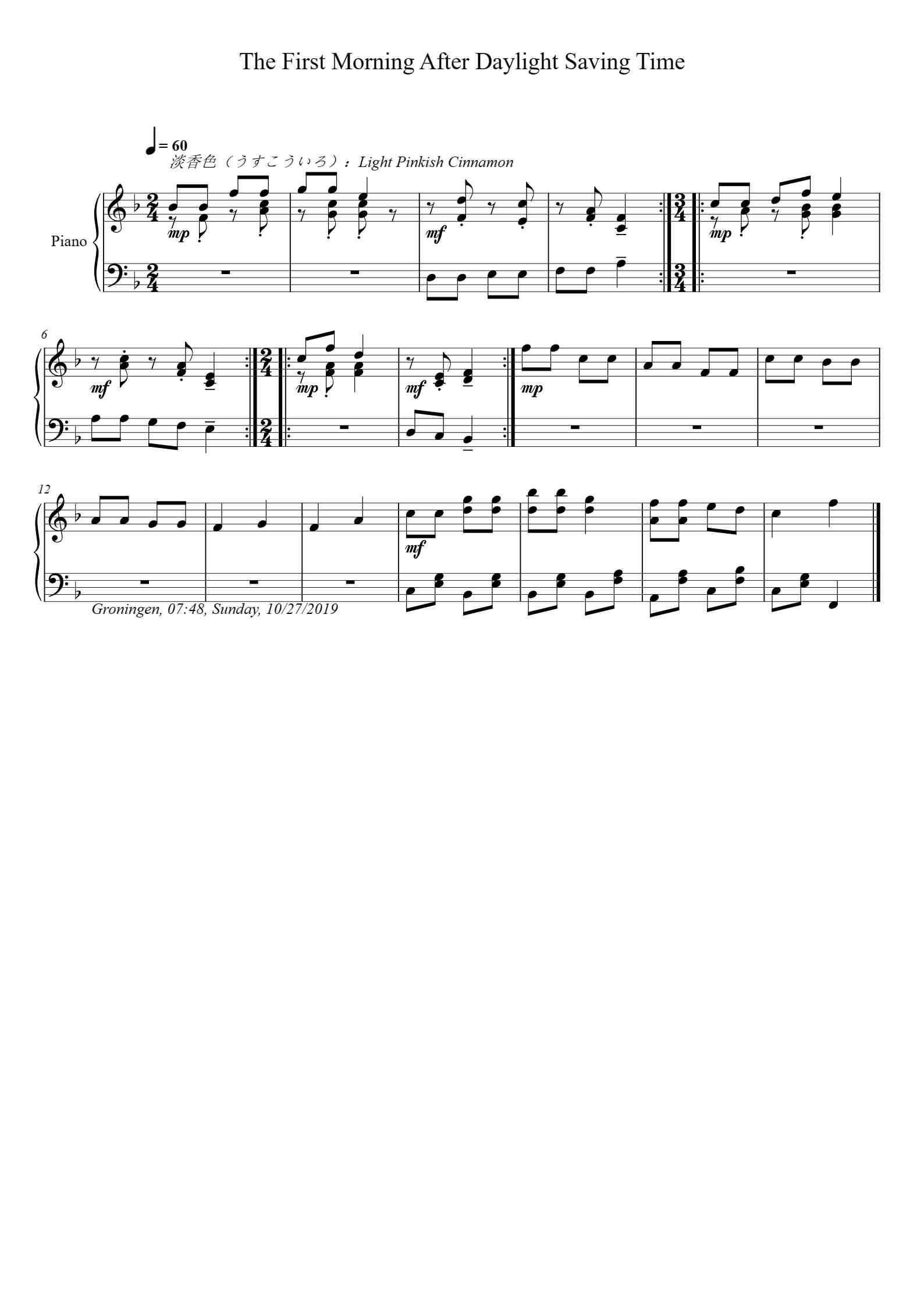'The First Morning After Daylight Saving Time' - Piano Sheet Music By ...