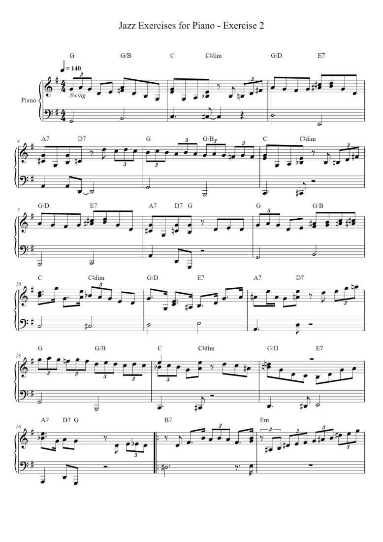 'Jazz Exercises for Piano - Exercise 2' - Piano Sheet Music By Oscar ...