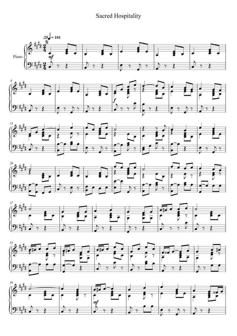 'Sacred Hospitality' - Piano Sheet Music By Needlr, transcribed by ...