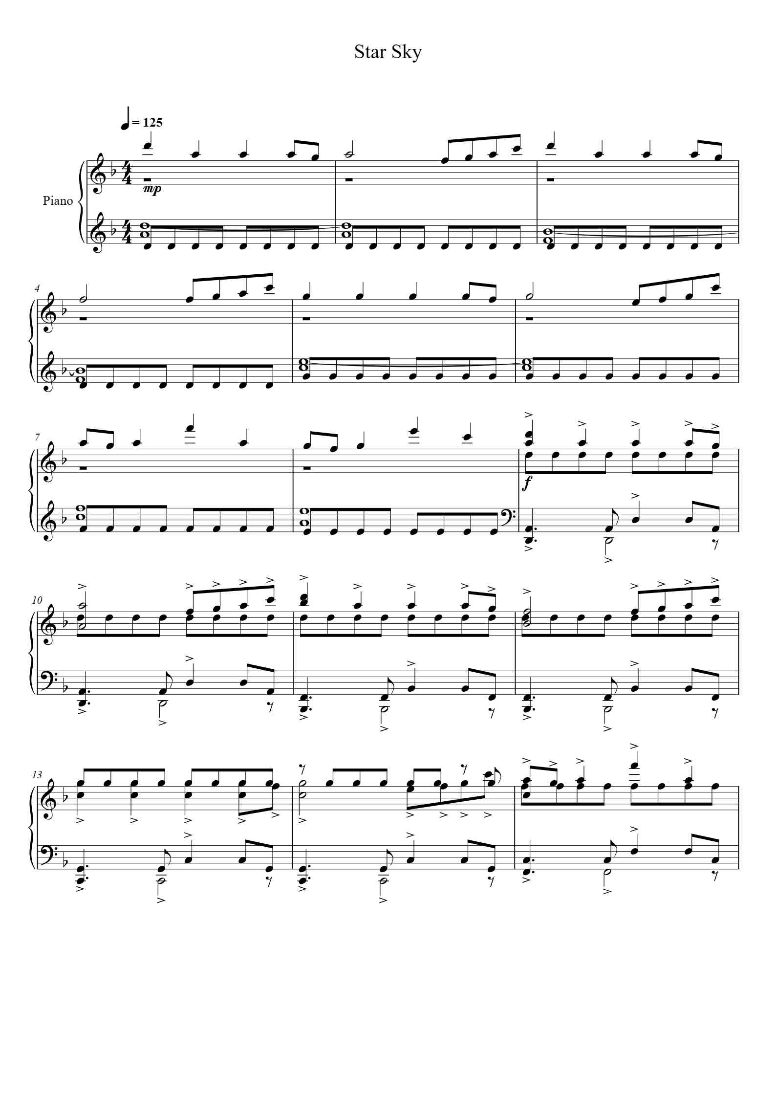 Star Sky Piano Sheet Music By Arr By Elis K Topiano