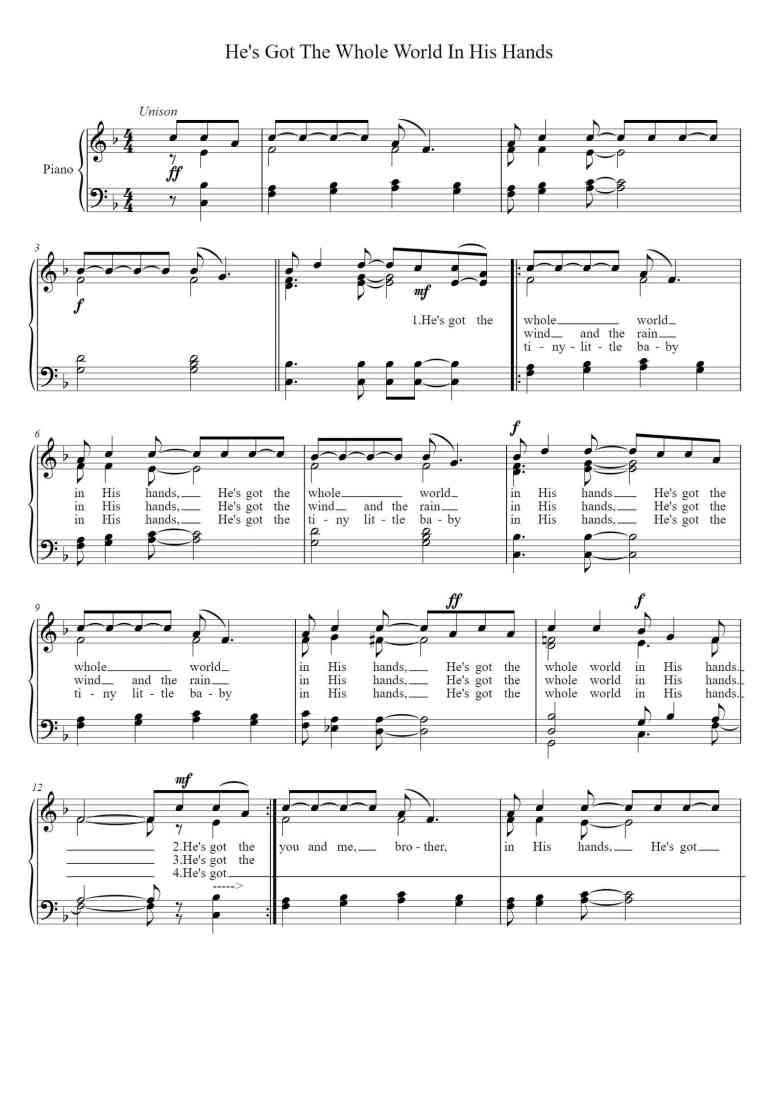 'He's Got the Whole World in His Hands' - Piano Sheet Music By ...