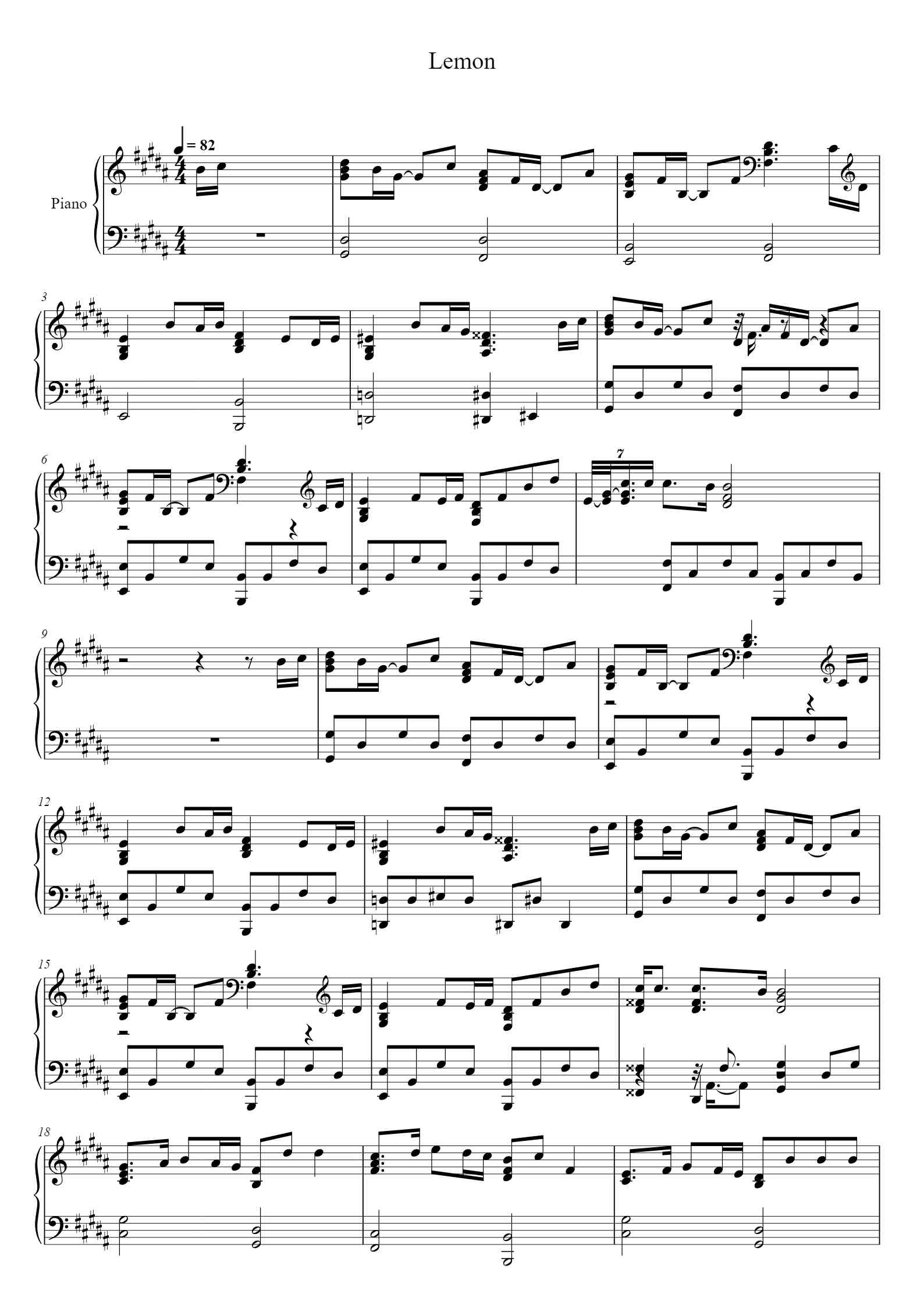 'Lemon' - Piano Sheet Music By Song:kenshi yonezu | TOPiano