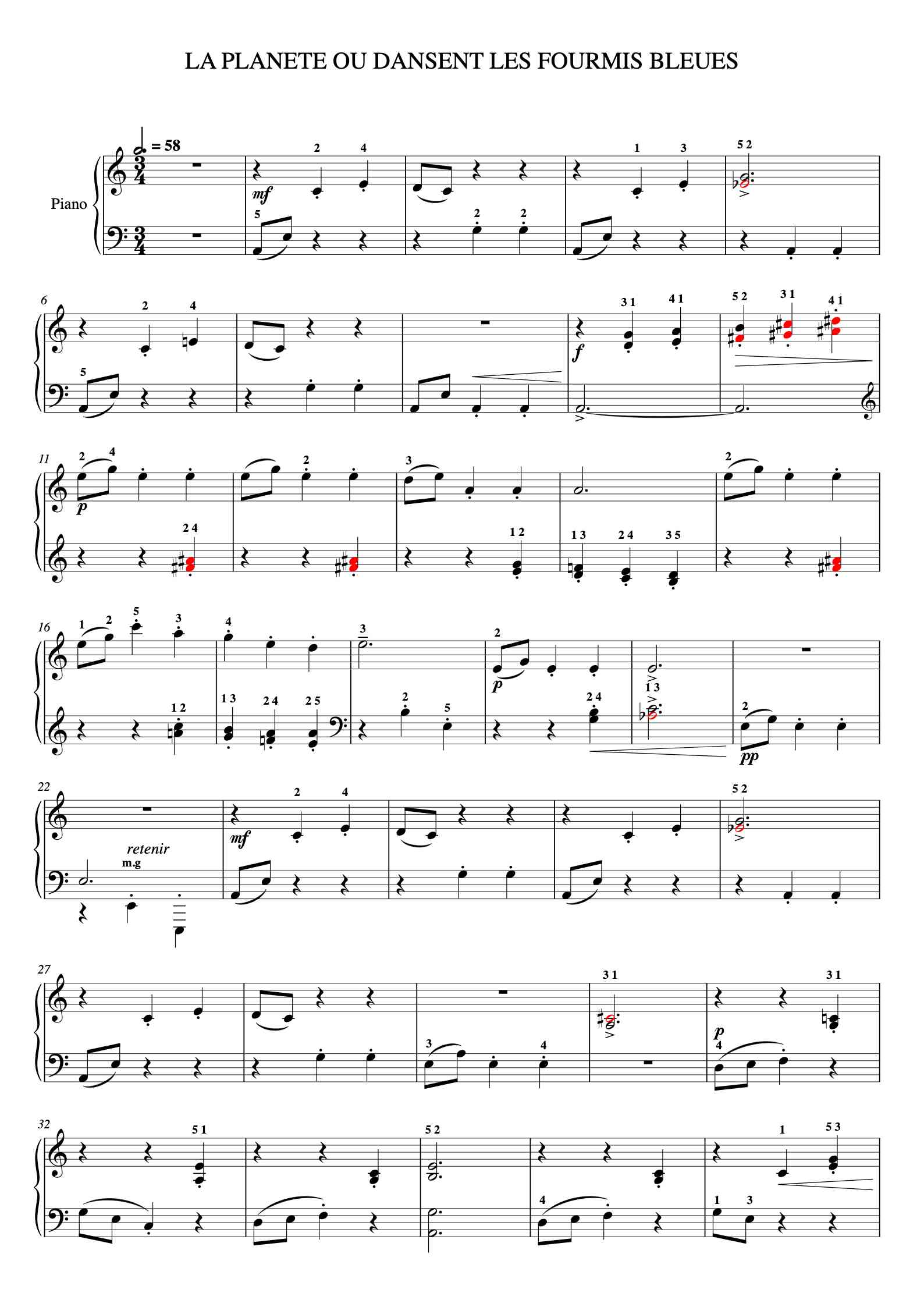 'LA PLANETE OU DANSENT LES FOURMIS BLEUES' - Beginner Piano Sheet Music ...