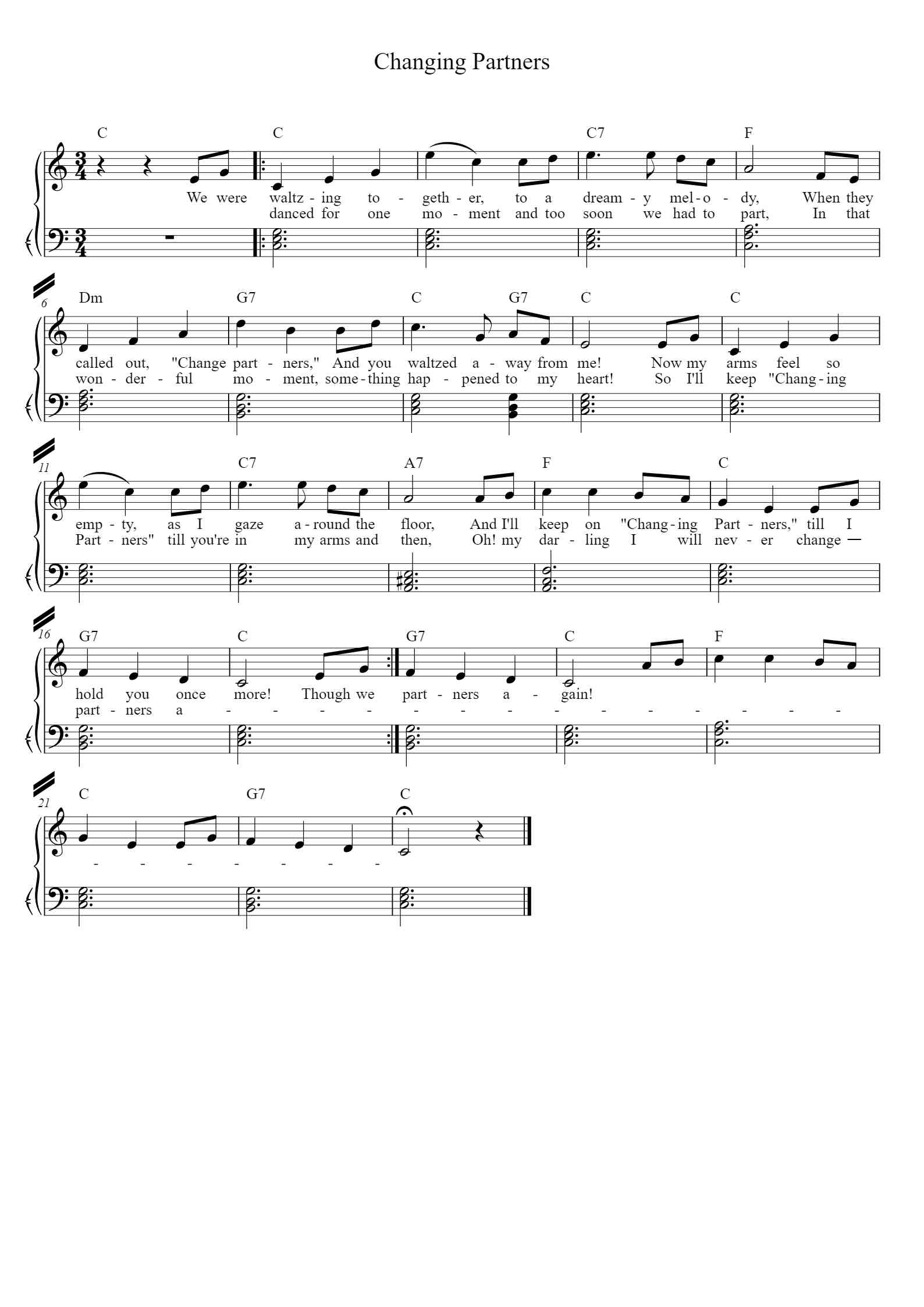 'Changing Partners' - Piano Sheet Music By Words & Music by J. Darion ...