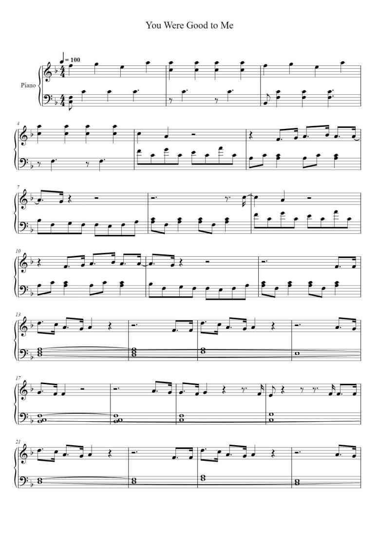You Were Good To Me Piano Sheet Music