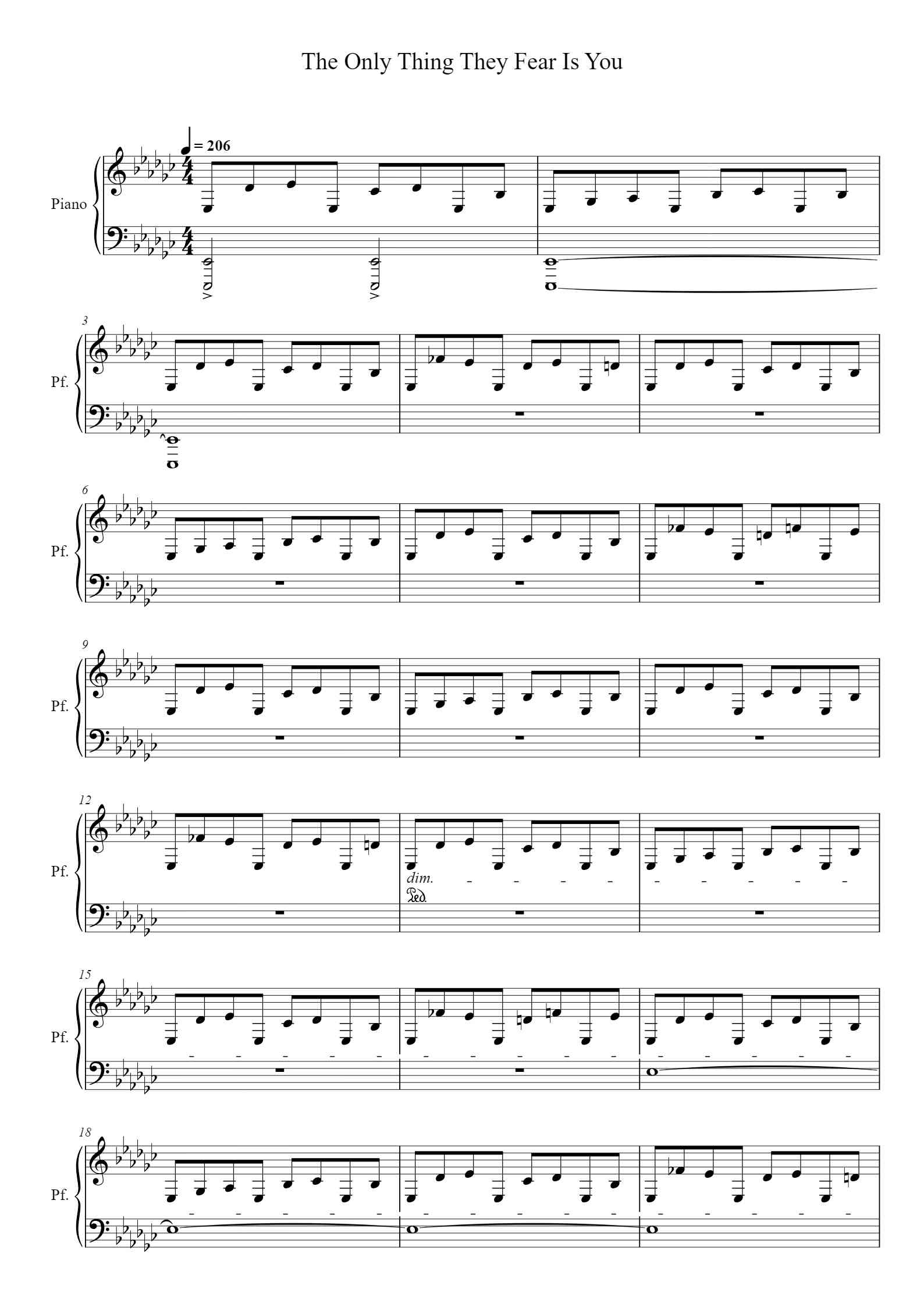 The Only Thing They Fear Is You Bass Tab 'The Only Thing They Fear Is You' - Piano Sheet Music By Composed by