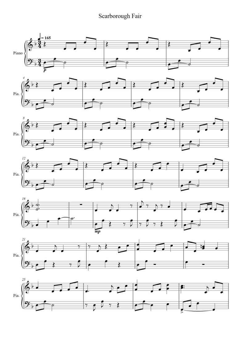 'Scarborough Fair' - Piano Sheet Music By Simon & Garfunkel | TOPiano