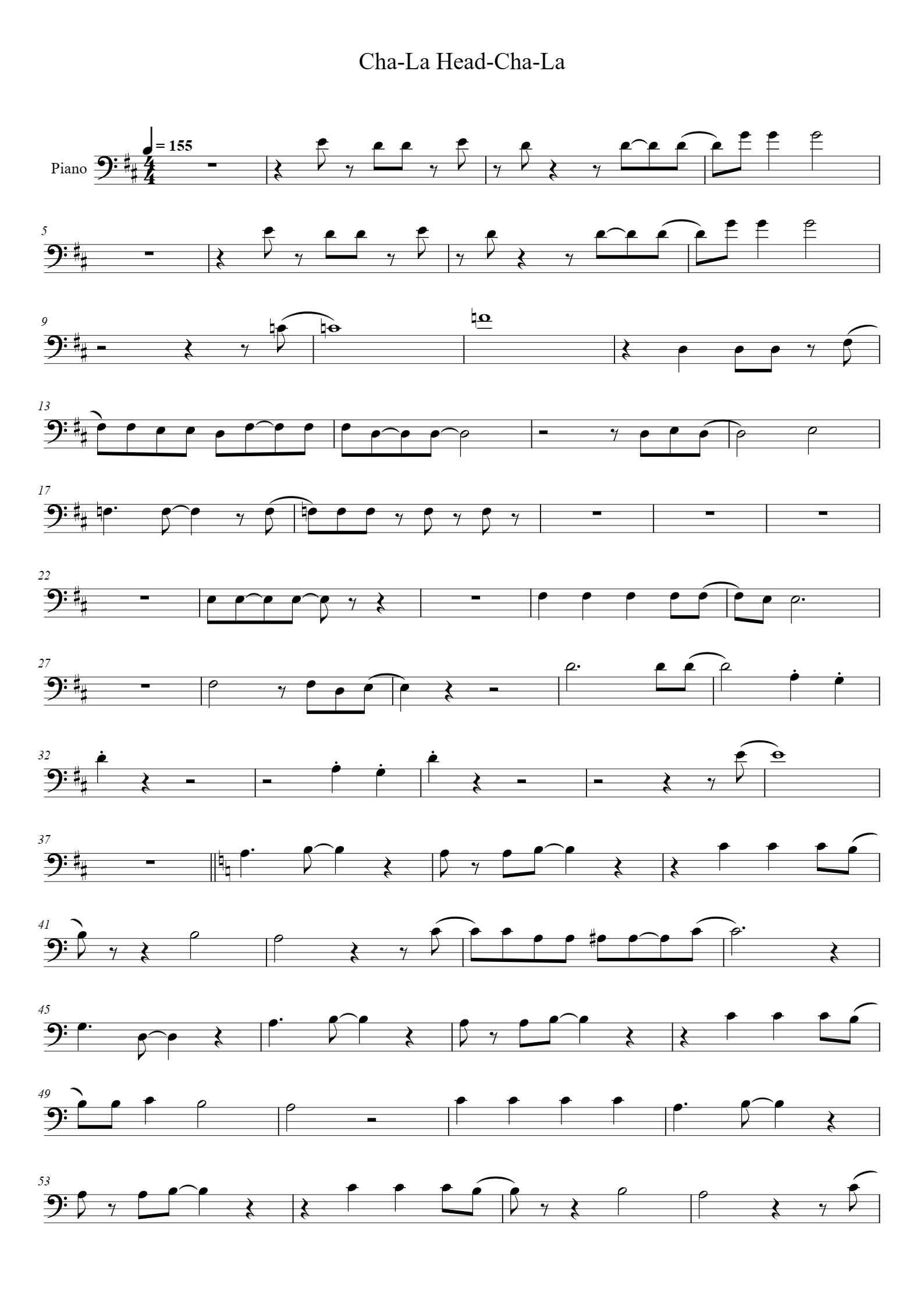 'Cha-La Head-Cha-La' - Beginner Piano Sheet Music by david_daff | TOPiano