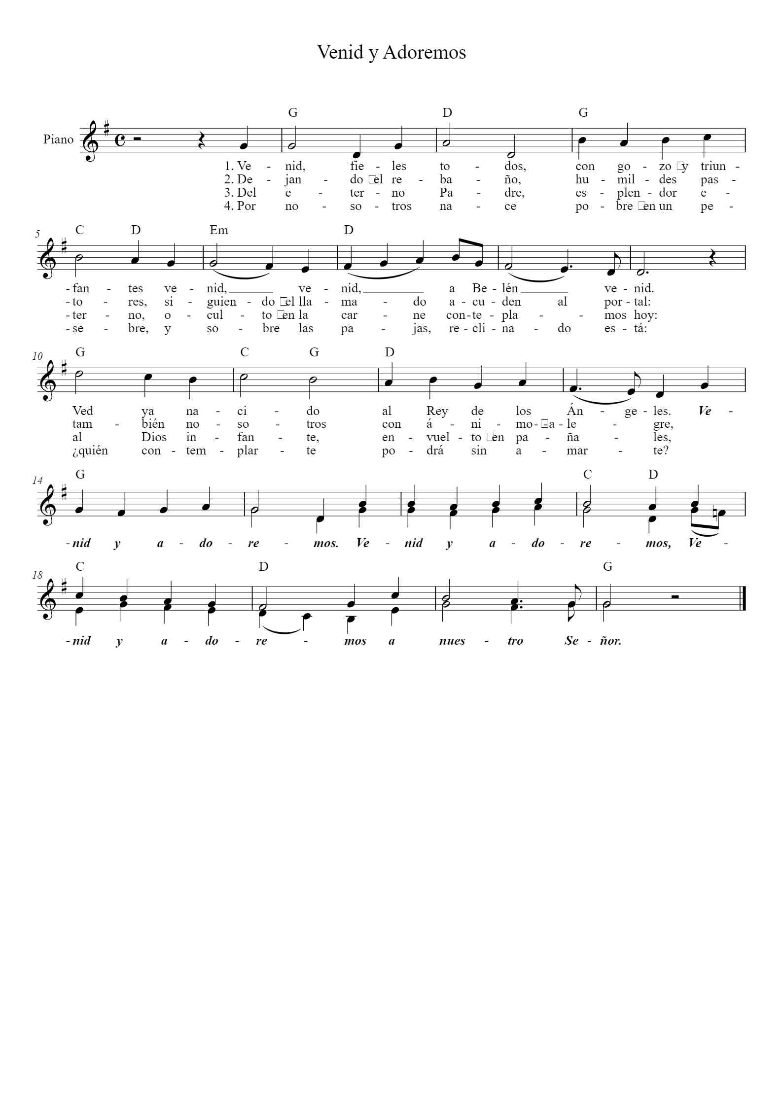 'Venid y Adoremos' - Piano Sheet Music By Traducción y Adaptación del ...