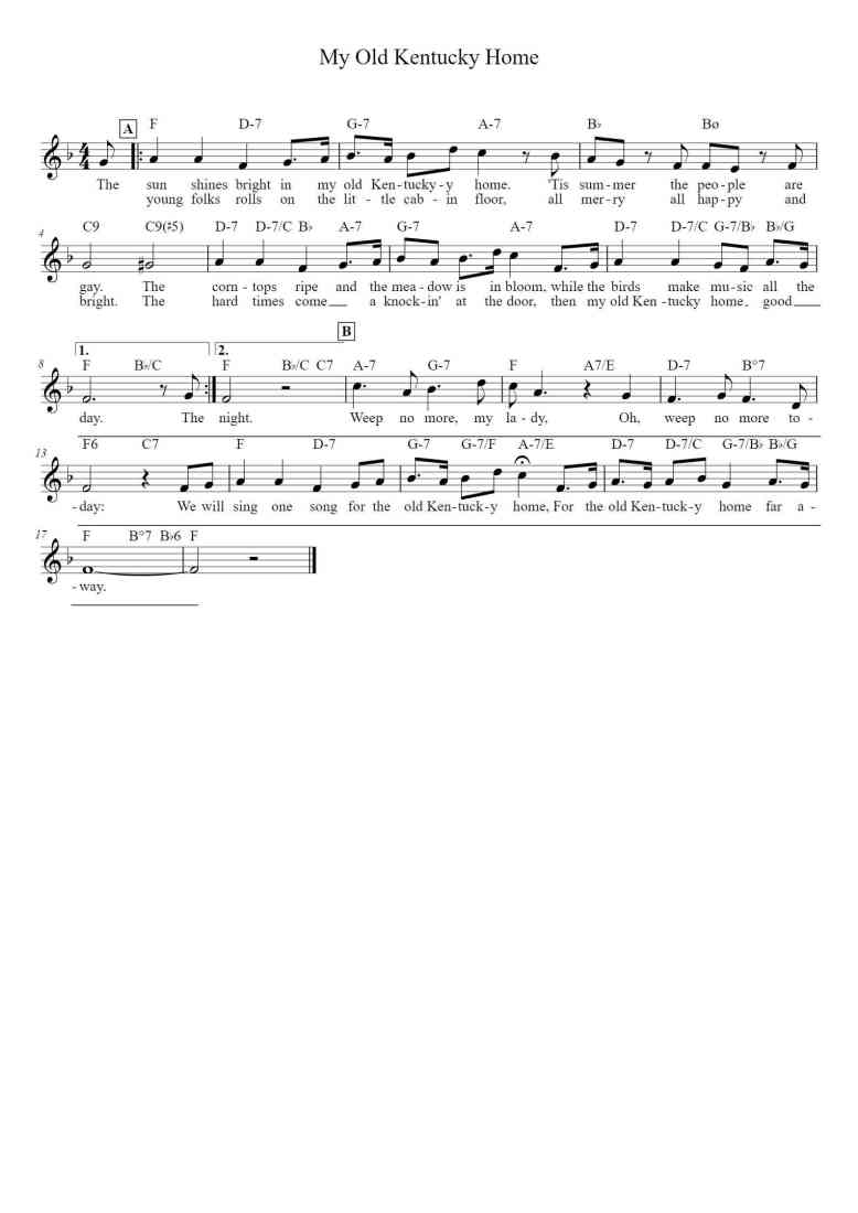 'My Old Kentucky Home' - Piano Sheet Music By Words & Music: Stephen ...