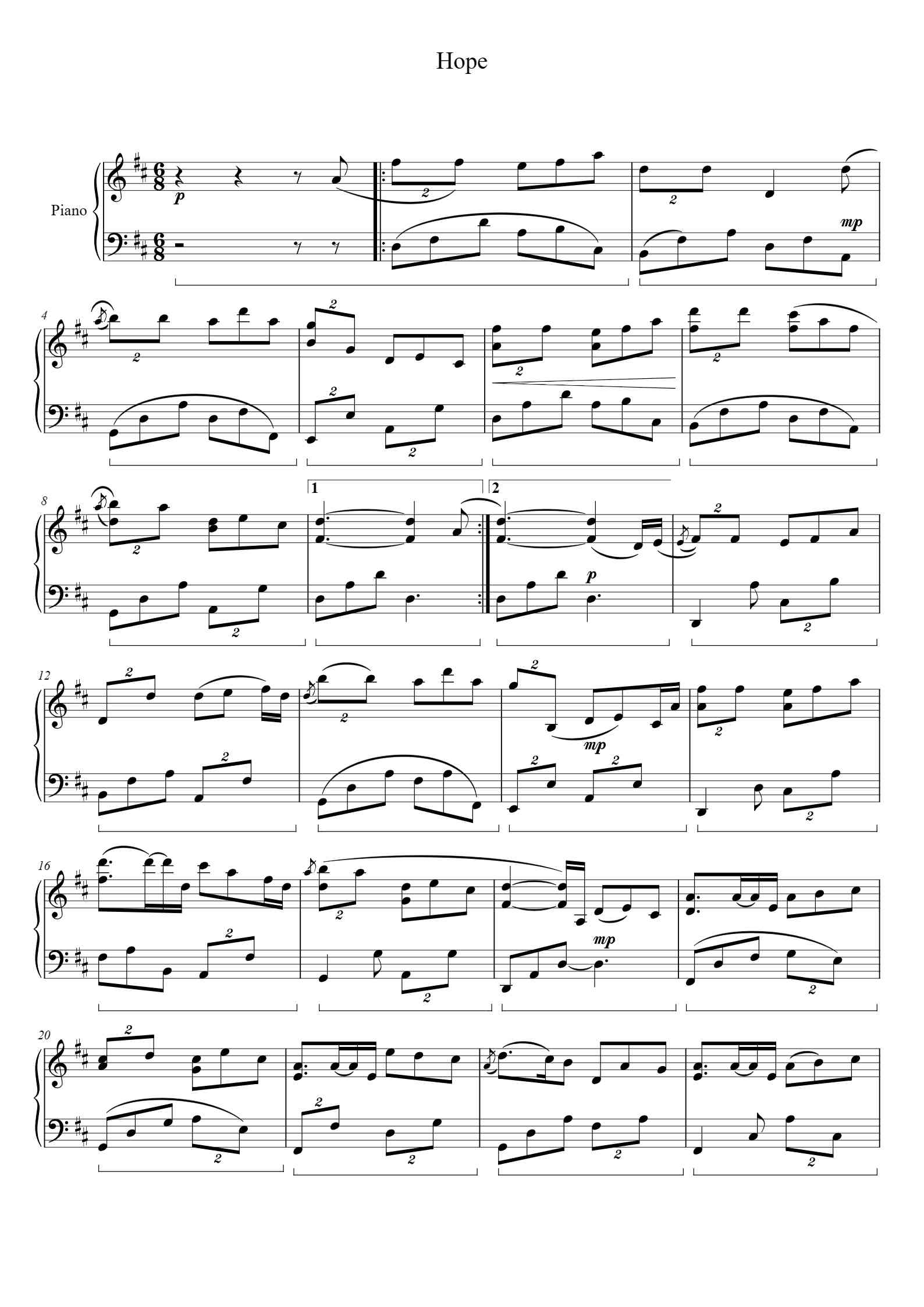 Hope Keyboard Notes 'Hope' - Beginner Piano Sheet Music by Yiruma | TOPiano