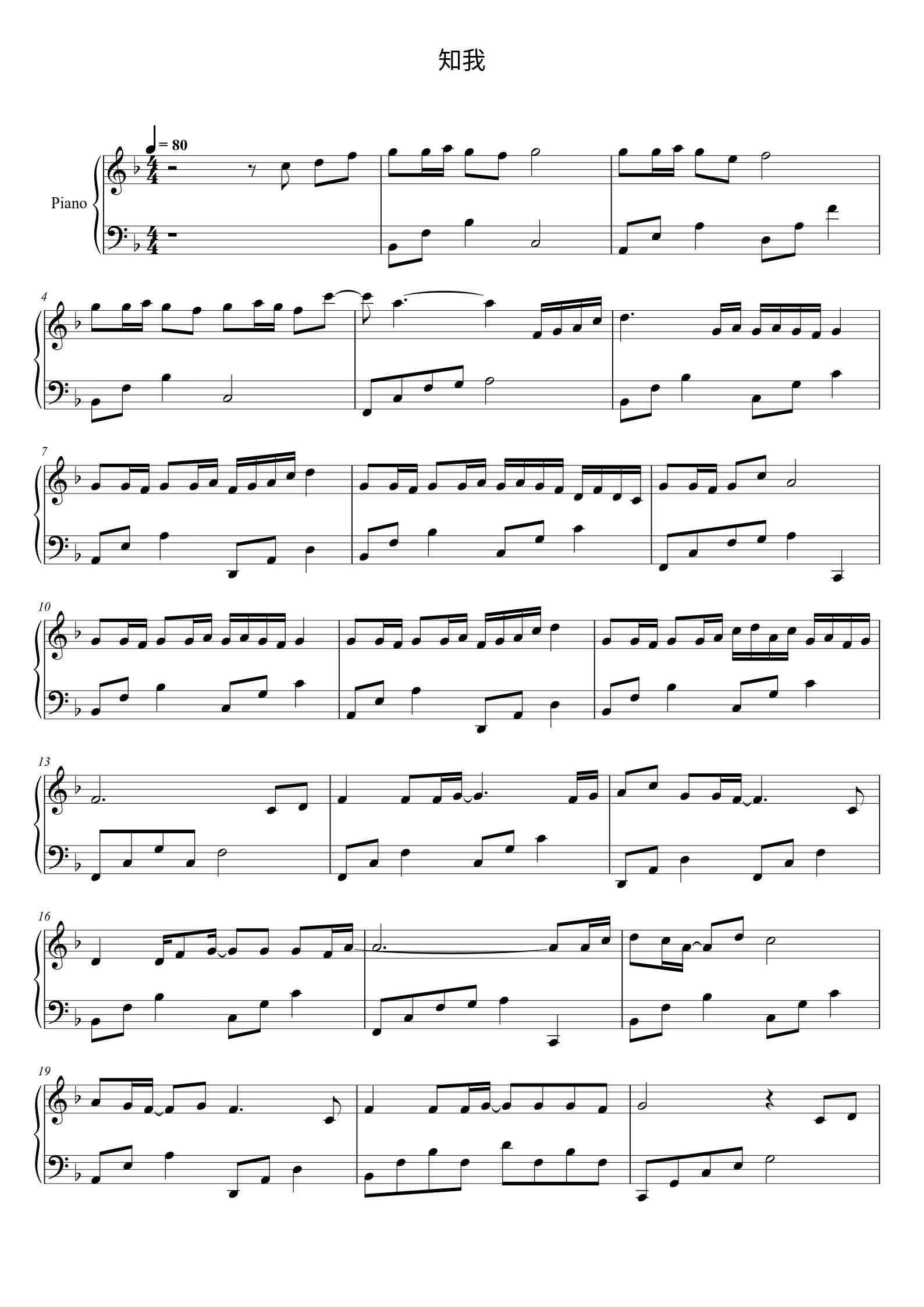 知我 原调简易版 国风堂/哦漏钢琴谱 - 王朝 - free piano sheet music - PiaNoproblem