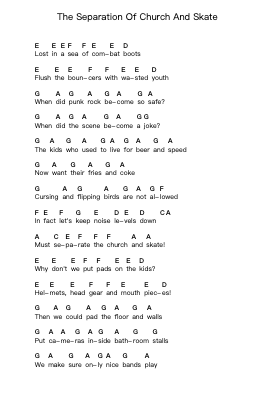 The Separation Of Church And Skate Piano letter notes by NOFX - Arr.Blairbart