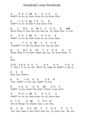Everybody Loves Somebody Piano letter notes by Dean Martin - Arr.Calbrown Yertate