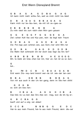 Erst Wenn Disneyland Brennt Piano letter notes by Callejon - Arr.Reedthey Zeway