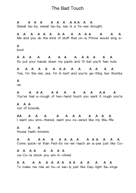 The Bad Touch 钢琴字母谱由 Bloodhound Gang - 编曲 Dougnick Steinmeo