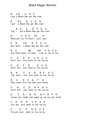Black Magic Woman Piano letter notes by Santana - Arr.Bystrong