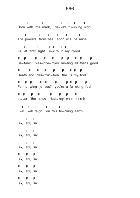 666 Piano letter notes by Toxic Holocaust - Arr.Youngfield