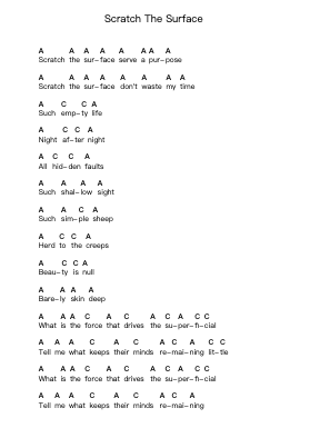 Scratch The Surface Piano letter notes by Sick of It All - Arr.Tybey