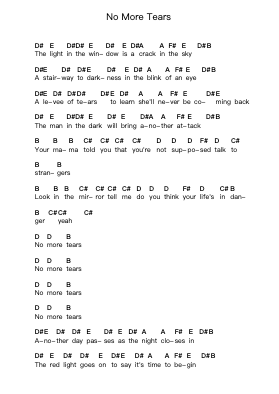 No More Tears Piano letter notes by Ozzy Osbourne - Arr.Finnat Mintosh