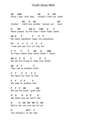 Youth Gone Wild पियानो पत्र नोट्स द्वारा Skid Row - Arr.Birdhearst